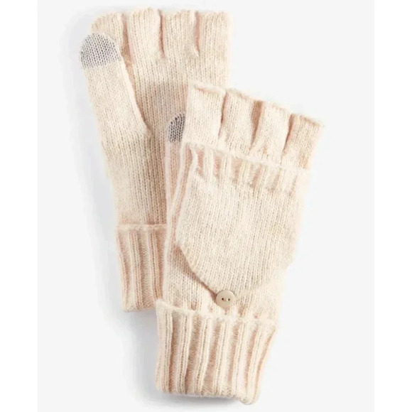 On 34th Women's Wide-Ribbed Pop Top Gloves, Oat, One Size - Picture 1 of 2